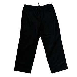 Linen Cotton Blend Wide Leg Black‎ Pants Draw String XL